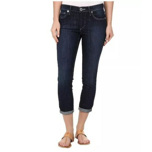 True Religion Halle Women's 29" Super Skinny Mid-Rise Crop Rolled Jeans Lonestar - Picture 2 of 16